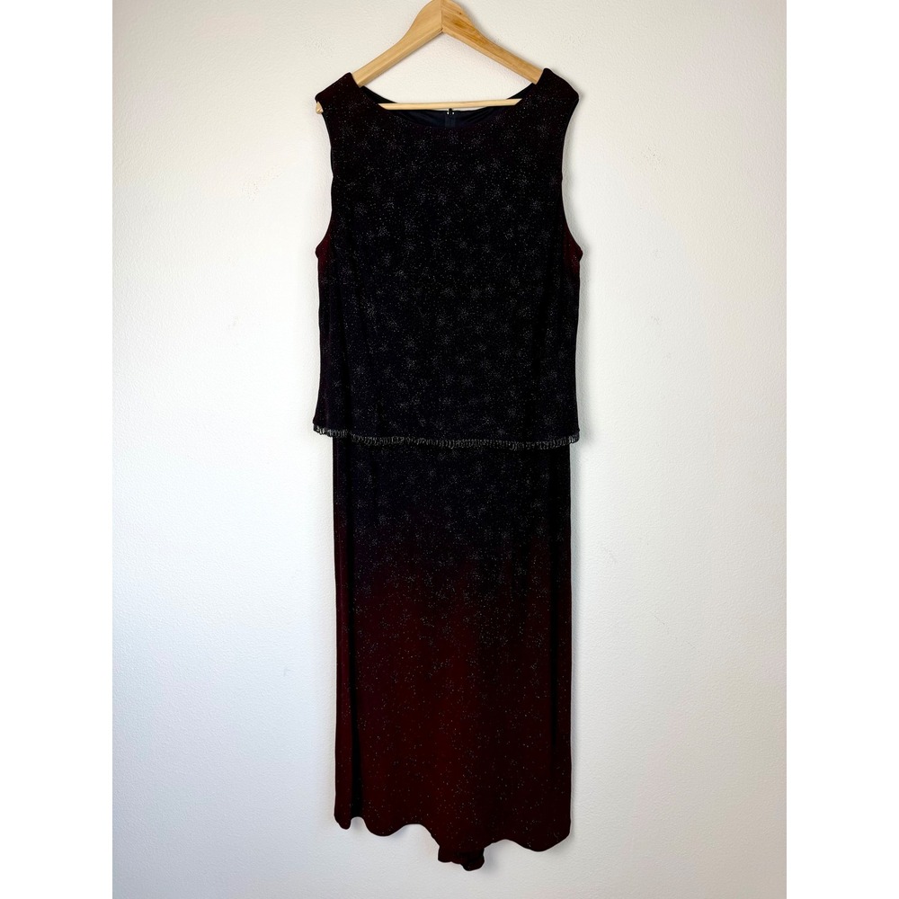 Scott McClintock Formal Maxi Dress 24W Ombré Burgundy Beaded Y2K Dark Romantic